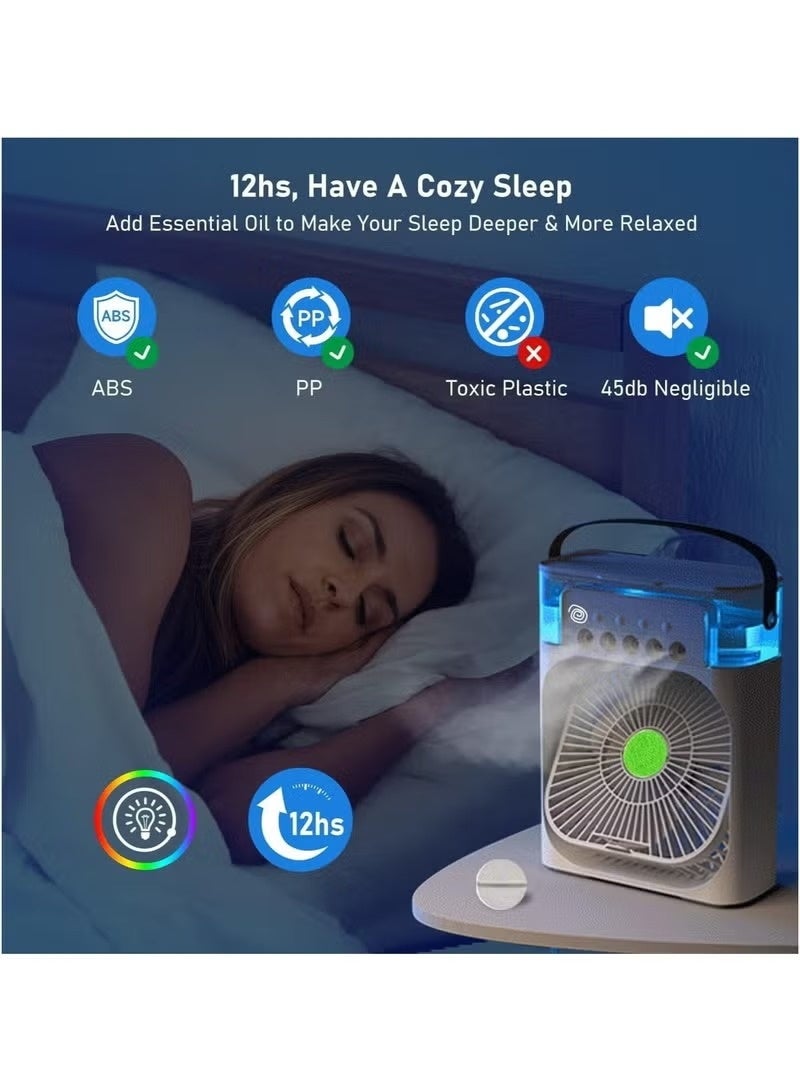 3-in-1 Portable Air Cooler Fan - Personal Desktop Humidifier with 600ML Water Tank, 7-Color LED Night Light, 3 Wind Speeds & 3 Spray Modes - USB Rechargeable Evaporative Cooling Fan for Home, Office & Travel - Image 3